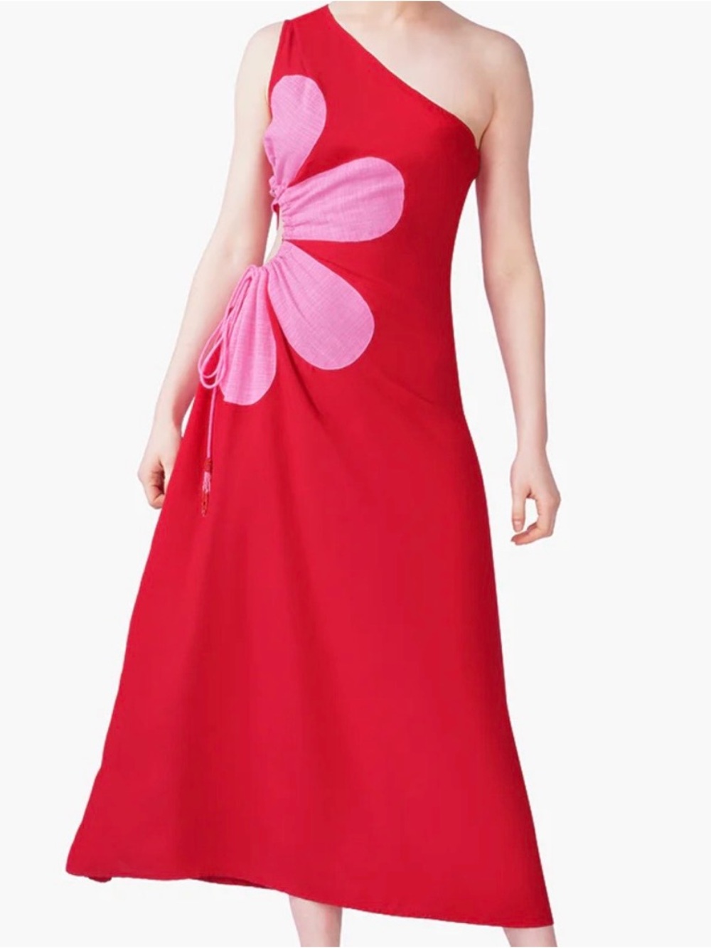 America & Beyond Red Cutout Maxi Dress with Pink Floral Accent - Picture 2 of 6